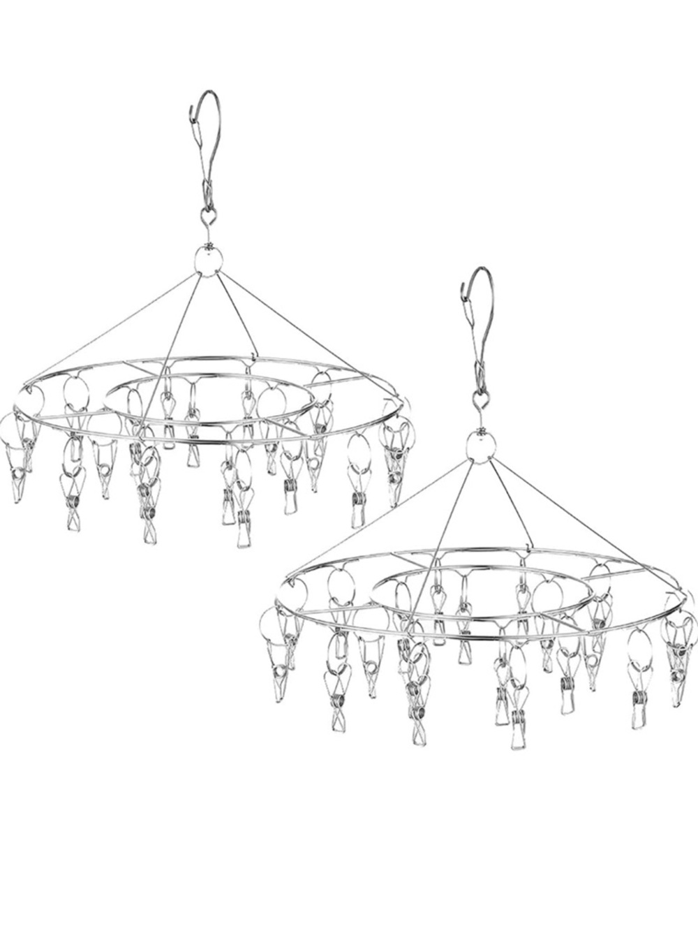 Hanging Clip Drying Rack - Double Round Clips, Silver